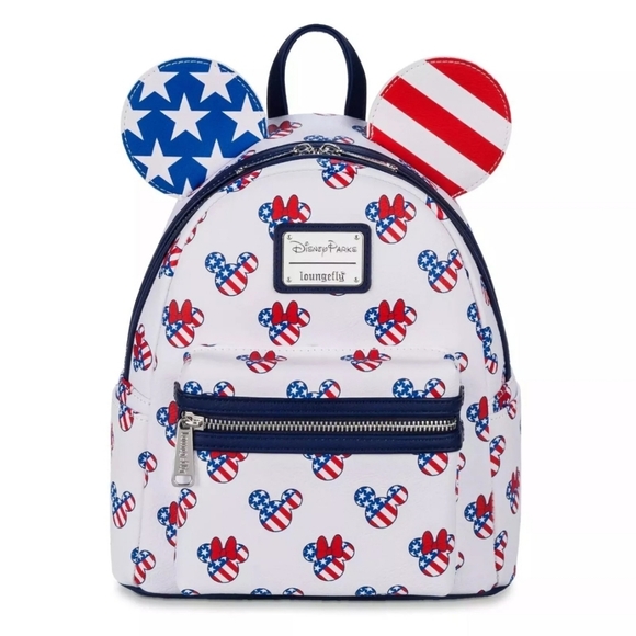 ✨️💙 Disney PARKS unisex Loungefly Mickey + Minnie Mouse Americana Backpack ✨️❤️ - Picture 11 of 13